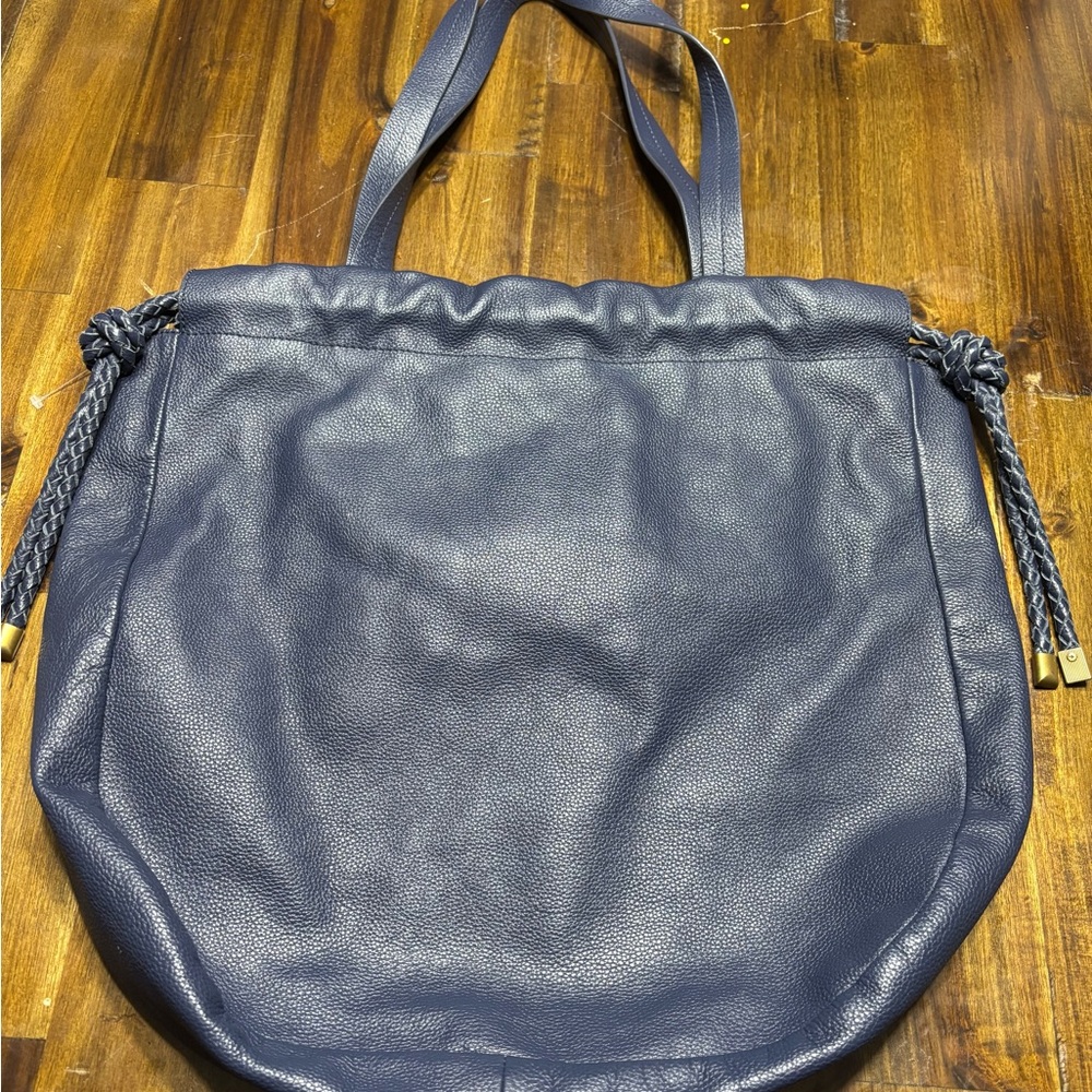 Anthropologie Navy Blue Buttery Leather Tote Bag